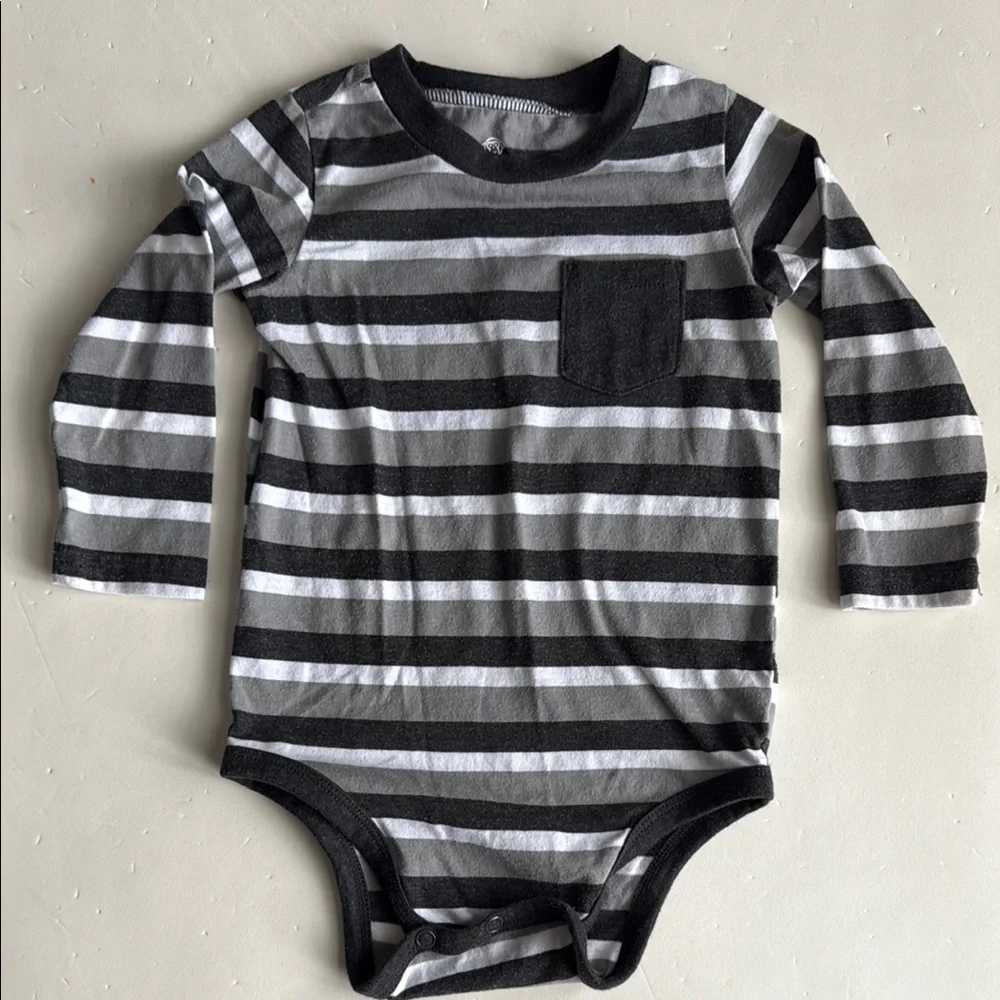 Okie Dokie Black and Gray Striped Onesie Boys 12 Months